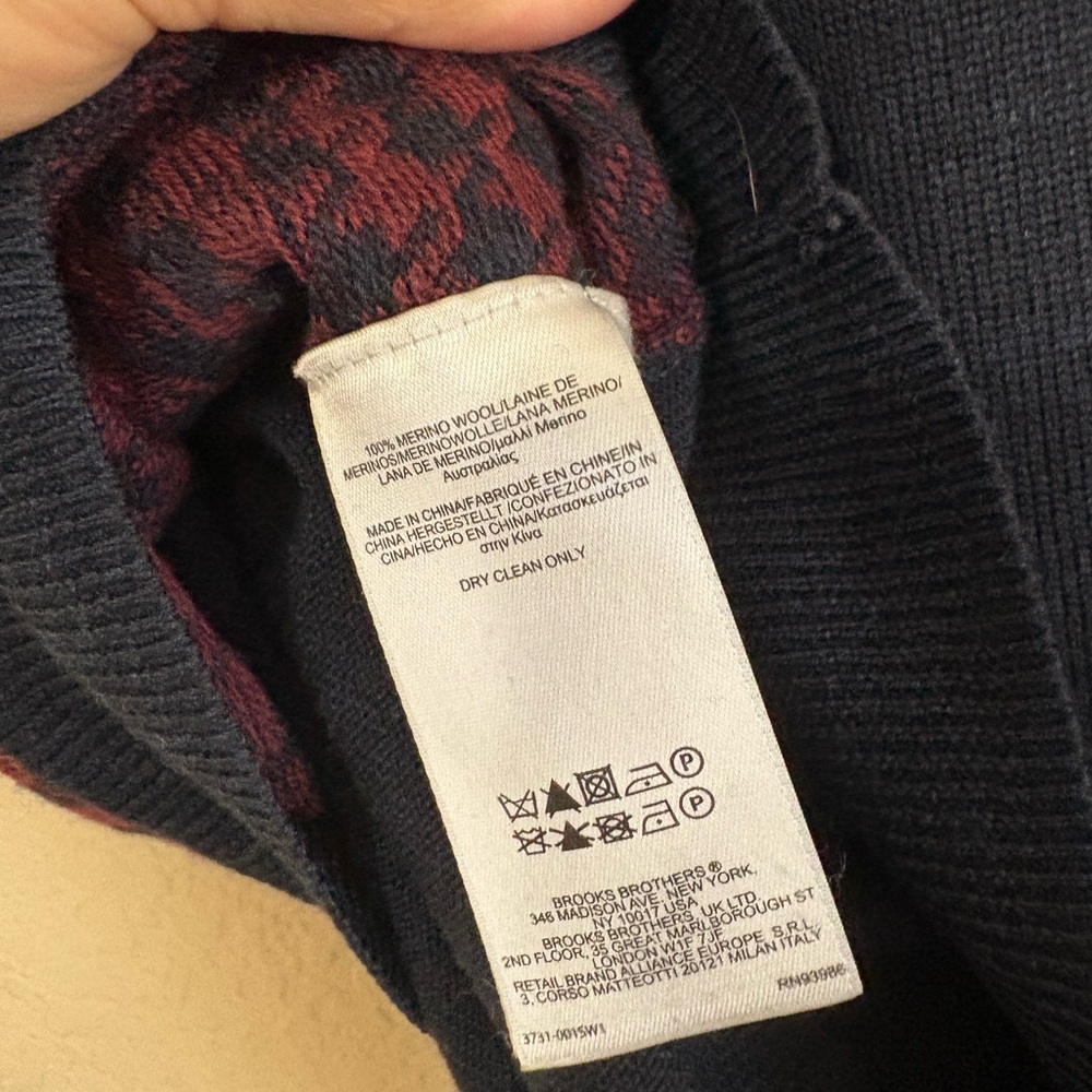 Brooks Brothers Merino Wool Navy & Burgundy V-Neck Herringbone Sweater Size XL - Picture 15 of 15